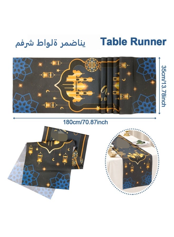Eid al-Fitr Table Runners, Crescent Lantern Printed Tablecloths, Festive Decorative Placemats 180 * 35cm - Image 1
